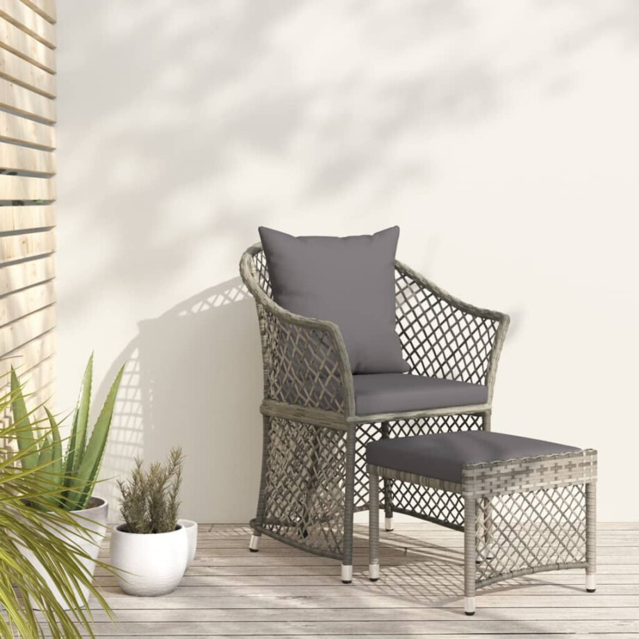 vidaXL 2-delige Loungeset met kussens poly rattan grijs afbeelding 1