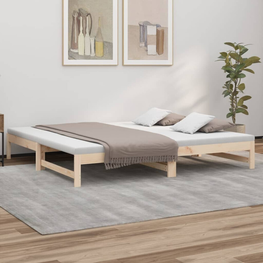 vidaXL Slaapbank uitschuifbaar massief grenenhout 2x(90x200) cm afbeelding 1