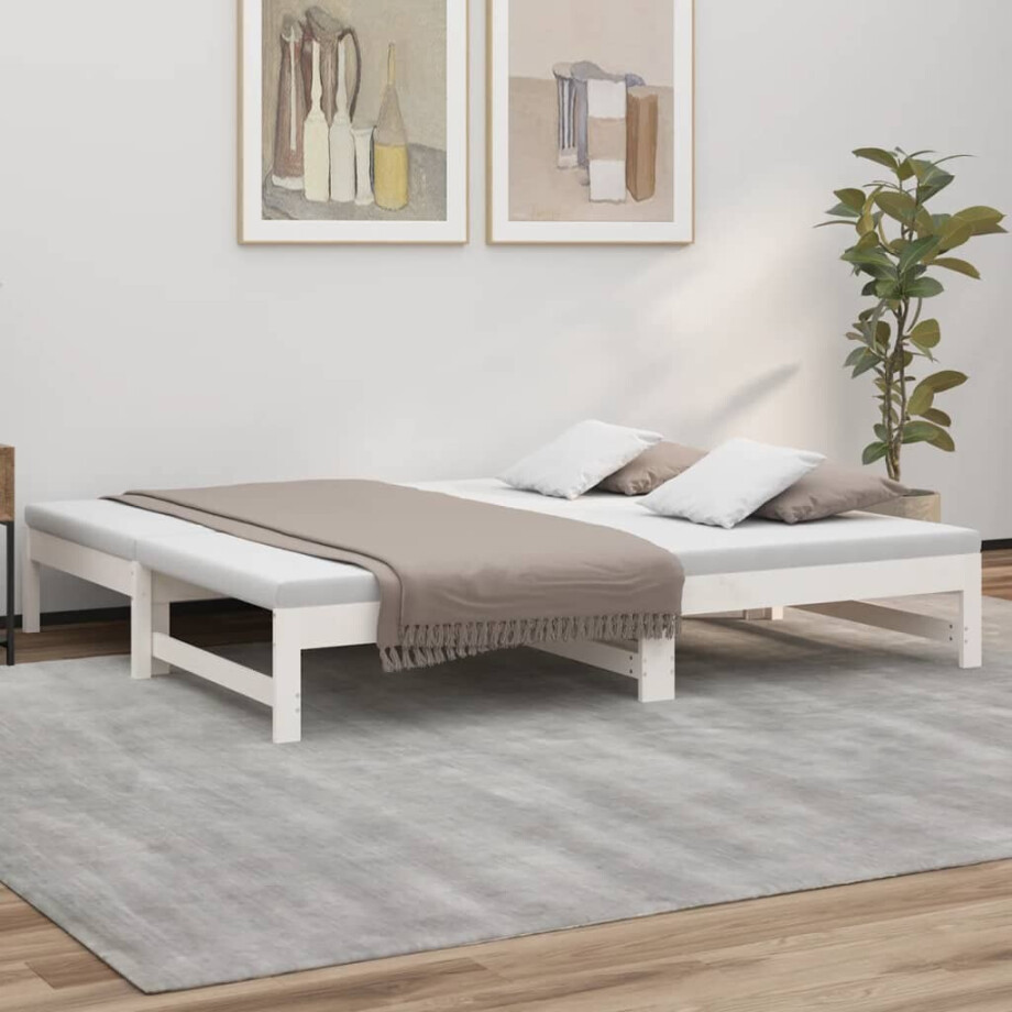 vidaXL Slaapbank uitschuifbaar massief grenenhout wit 2x(90x190) cm afbeelding 1