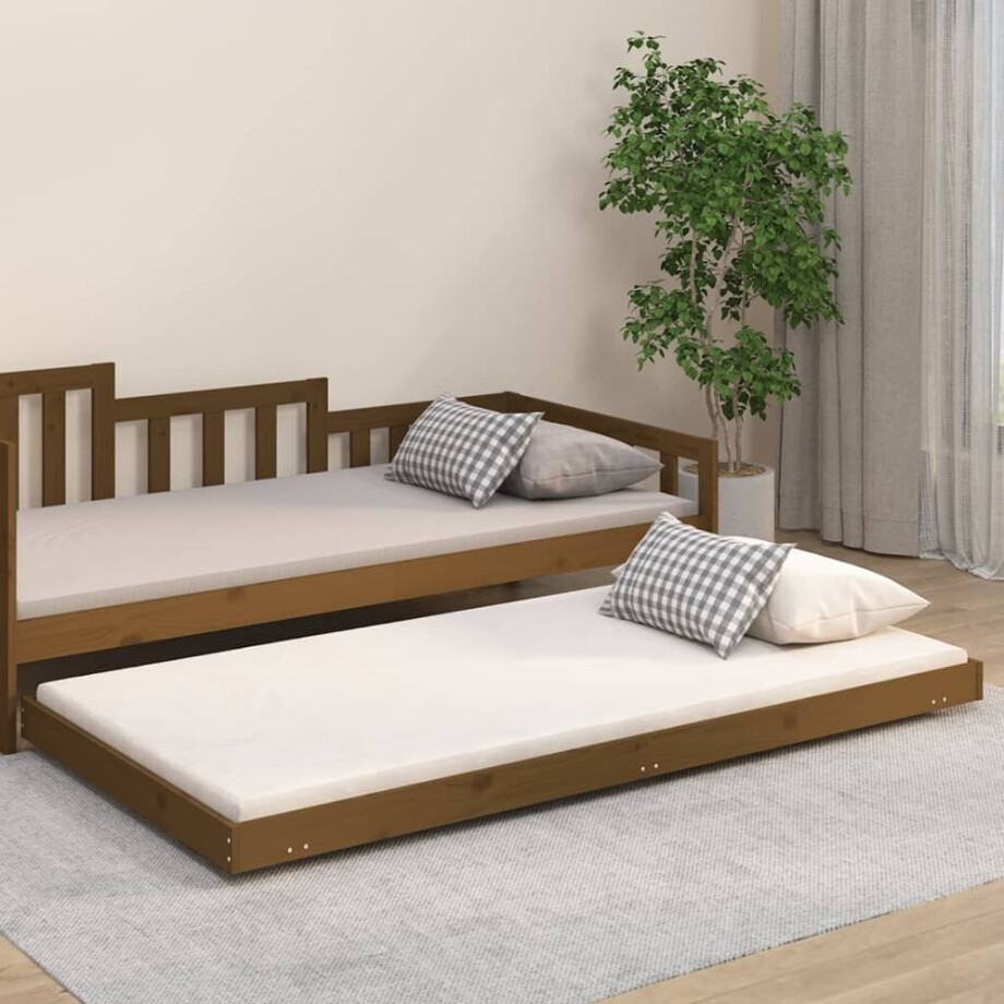 vidaXL Bedframe massief grenenhout honingbruin 100x200 cm vidaXL Bedframe massief grenenhout honingbruin 100x200 cm afbeelding 1