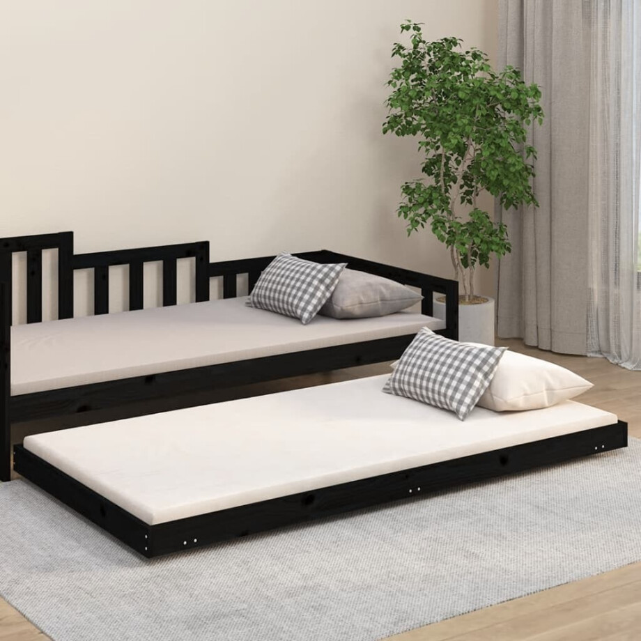 vidaXL Bedframe massief grenenhout zwart 100x200 cm vidaXL Bedframe massief grenenhout zwart 100x200 cm afbeelding 1