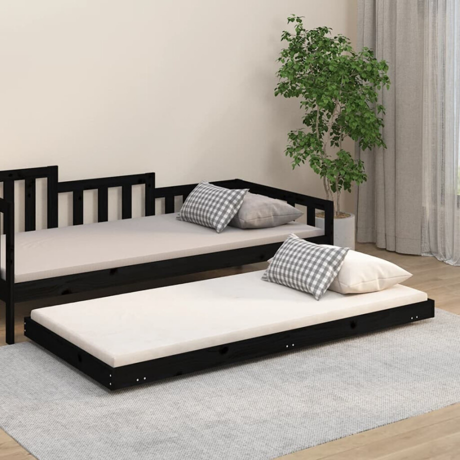 vidaXL Bedframe 75x190 cm massief grenenhout zwart afbeelding 1