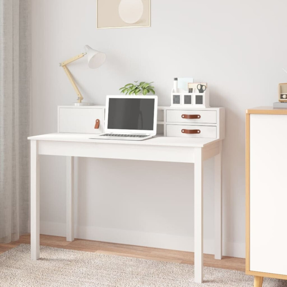 vidaXL Bureau 110x50x93 cm massief grenenhout wit afbeelding 1
