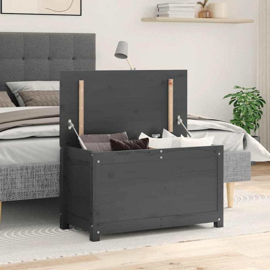 vidaXL Opbergbox grijs 80x40x45,5 cm massief grenenhout vidaXL Opbergbox grijs 80x40x45,5 cm massief grenenhout afbeelding 1