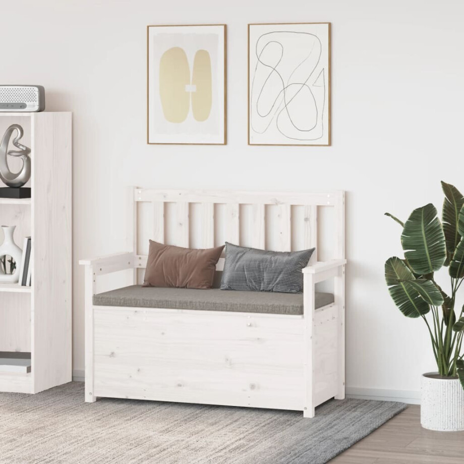 vidaXL Bankje 112,5x51,5x96,5 cm massief grenenhout wit afbeelding 1