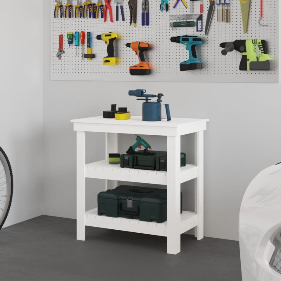 vidaXL Werkbank 78,5x50x80 cm massief grenenhout wit vidaXL Werkbank 78,5x50x80 cm massief grenenhout wit afbeelding 1