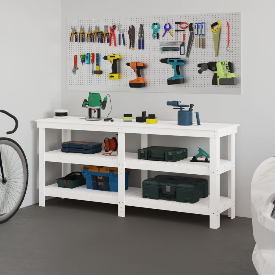vidaXL Werkbank 181x50x80 cm massief grenenhout wit vidaXL Werkbank 181x50x80 cm massief grenenhout wit afbeelding 1