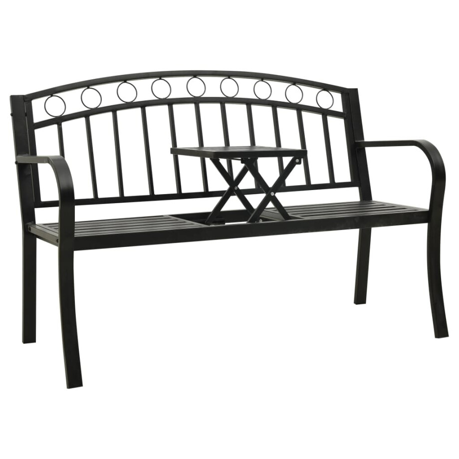 vidaXL Tuinbank met tafel 120 cm staal zwart afbeelding 1