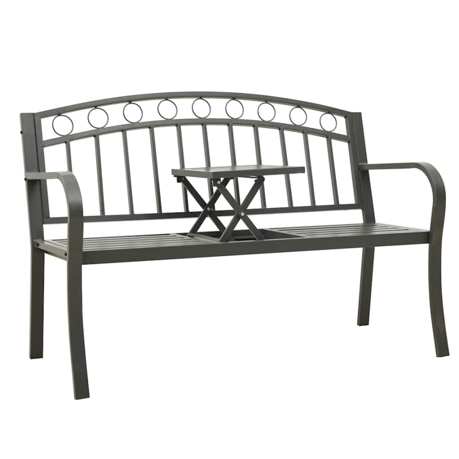 vidaXL Tuinbank met tafel 120 cm staal grijs afbeelding 1