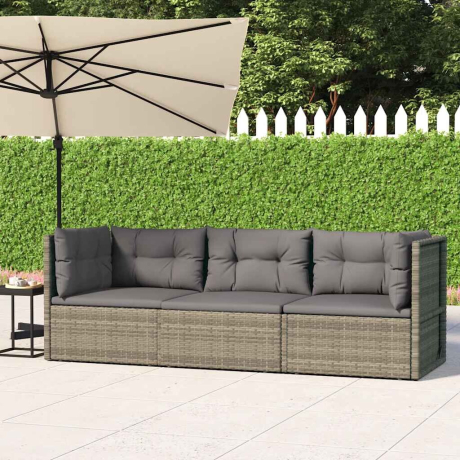 vidaXL 3-delige Loungeset met kussens poly rattan grijs vidaXL 3-delige Loungeset met kussens poly rattan grijs afbeelding 1
