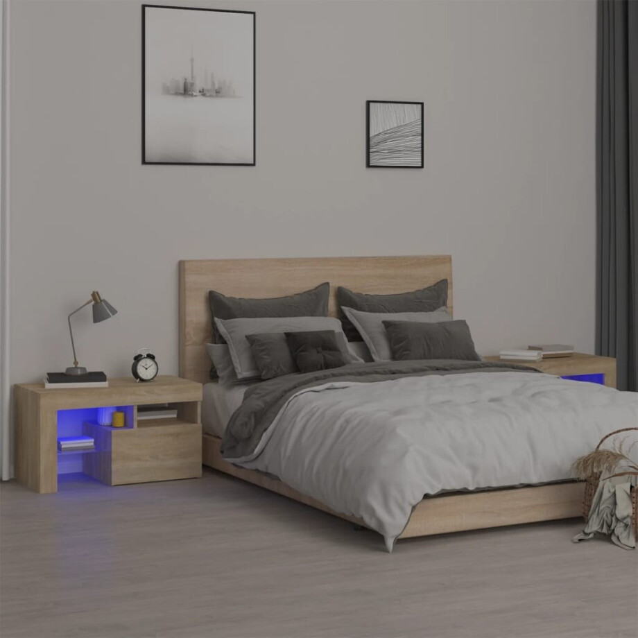 vidaXL Nachtkastjes 2 st LED-verlichting 70x36,5x40 cm sonoma eiken vidaXL Nachtkastjes 2 st LED-verlichting 70x36,5x40 cm sonoma eiken afbeelding 1