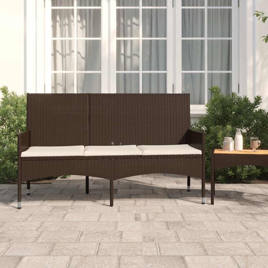vidaXL Tuinbank 3-zits met kussens poly rattan bruin afbeelding 1