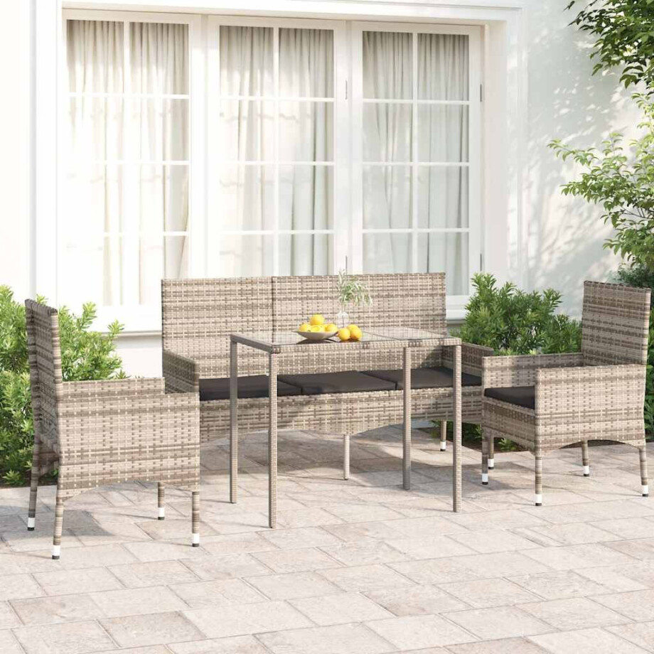 vidaXL 4-delige Loungeset met kussens poly rattan grijs afbeelding 1