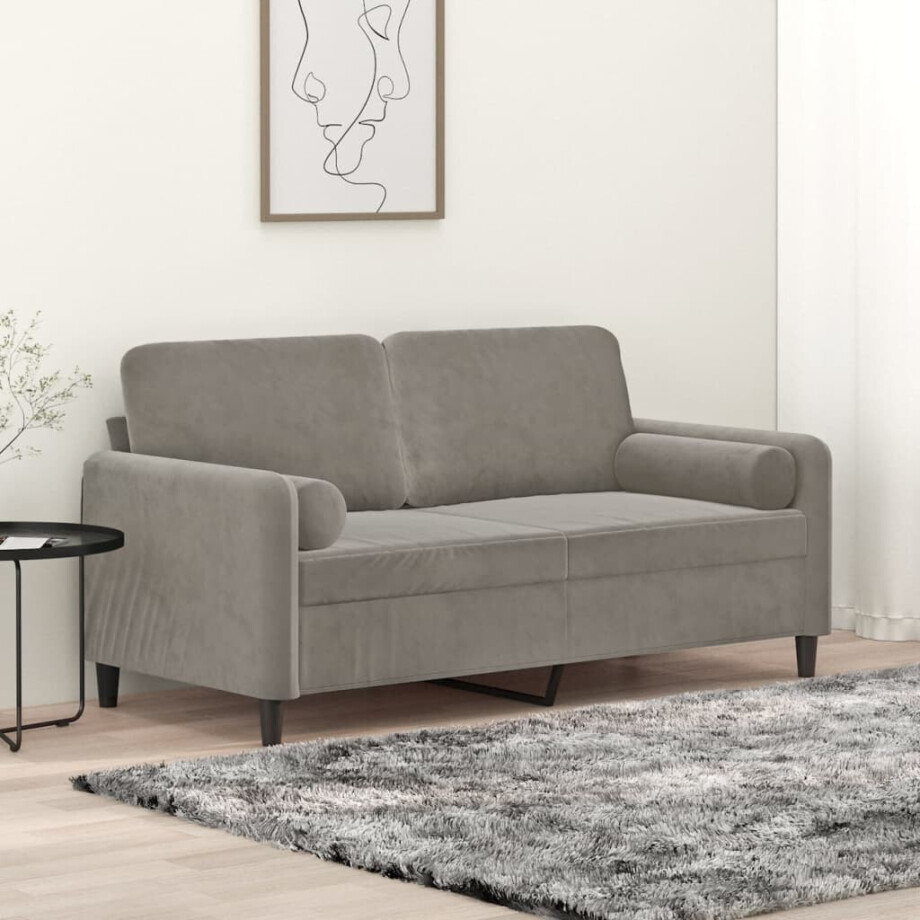 vidaXL Tweezitsbank met kussens 140 cm fluweel lichtgrijs afbeelding 1