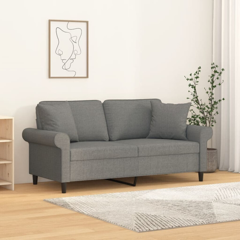 vidaXL Tweezitsbank met kussens 140 cm stof donkergrijs vidaXL Tweezitsbank met kussens 140 cm stof donkergrijs afbeelding 1