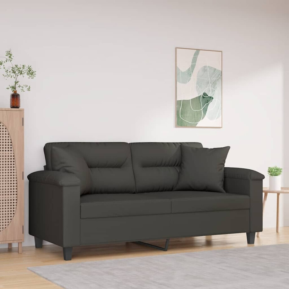 vidaXL Tweezitsbank met kussens 140 cm microvezelstof donkergrijs afbeelding 1