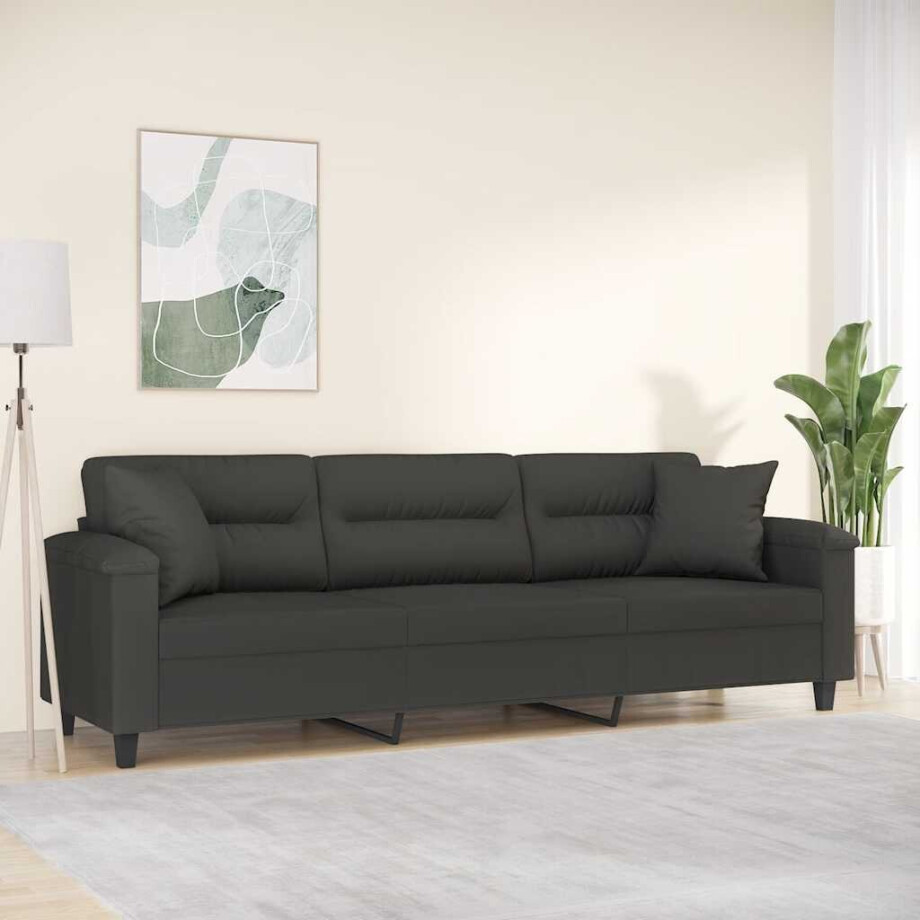 vidaXL Driezitsbank met kussens 210 cm microvezelstof donkergrijs afbeelding 1