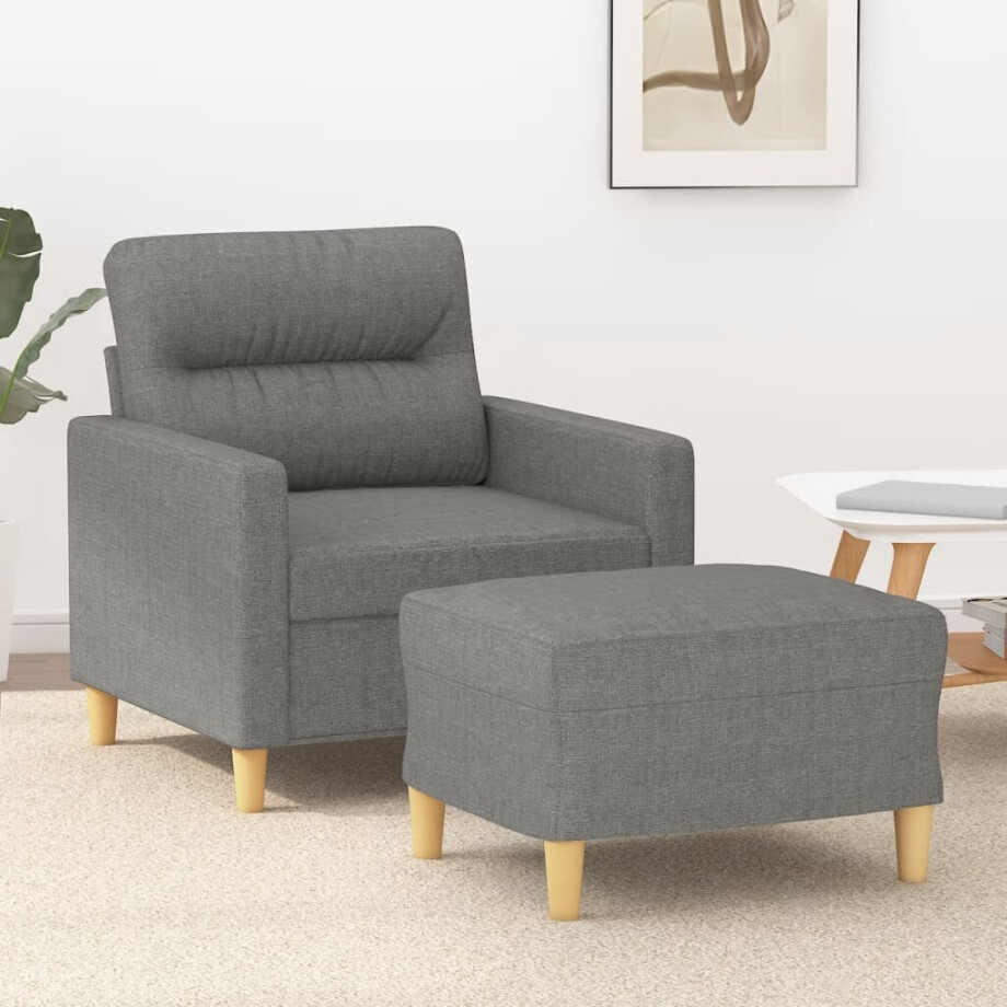 vidaXL Fauteuil met voetenbank 60 cm stof donkergrijs afbeelding 1