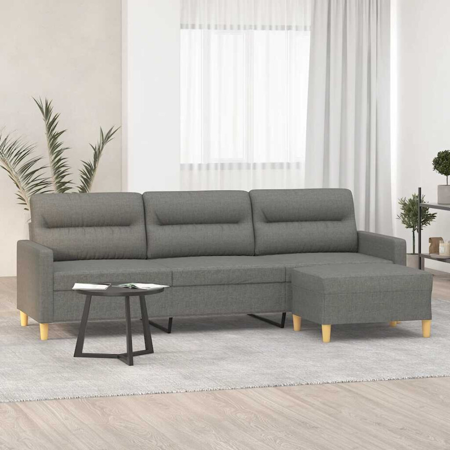 vidaXL Driezitsbank met voetenbank 210 cm stof donkergrijs vidaXL Driezitsbank met voetenbank 210 cm stof donkergrijs afbeelding 1