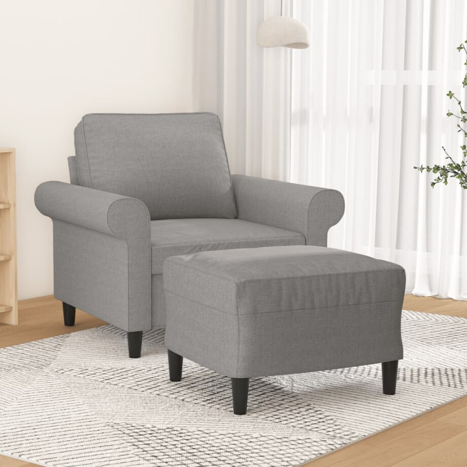 vidaXL Fauteuil met voetenbank 60 cm stof lichtgrijs vidaXL Fauteuil met voetenbank 60 cm stof lichtgrijs afbeelding 1