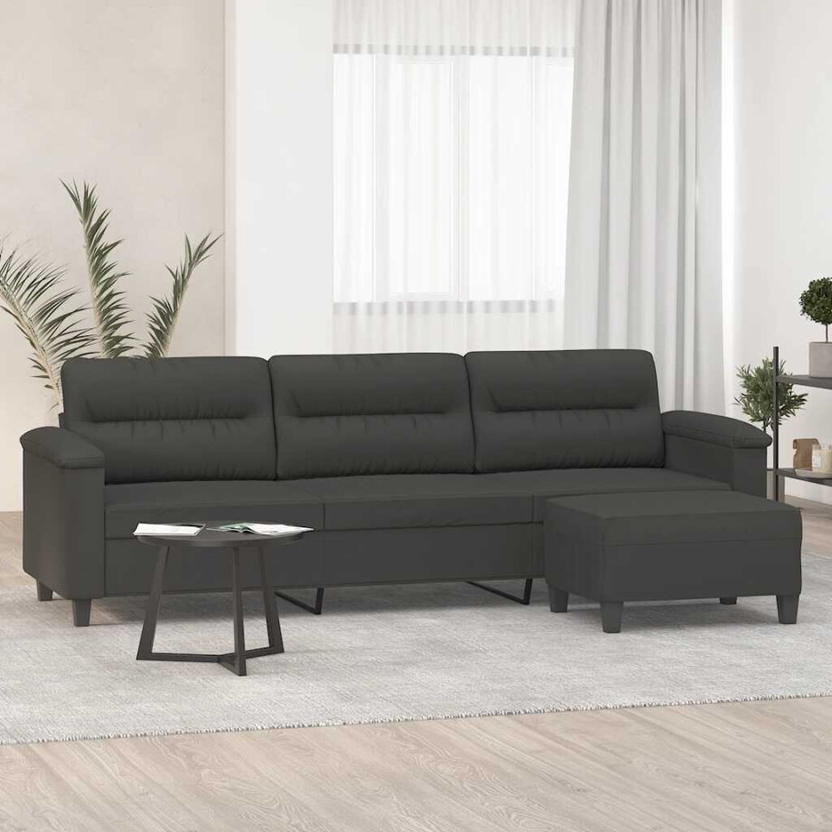 vidaXL Driezitsbank met voetenbank 210 cm microvezelstof donkergrijs vidaXL Driezitsbank met voetenbank 210 cm microvezelstof donkergrijs afbeelding 1