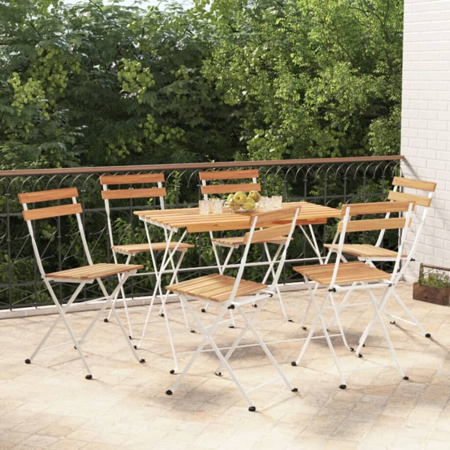 vidaXL Bistrostoelen 6 st inklapbaar massief acaciahout en staal vidaXL Bistrostoelen 6 st inklapbaar massief acaciahout en staal afbeelding 1