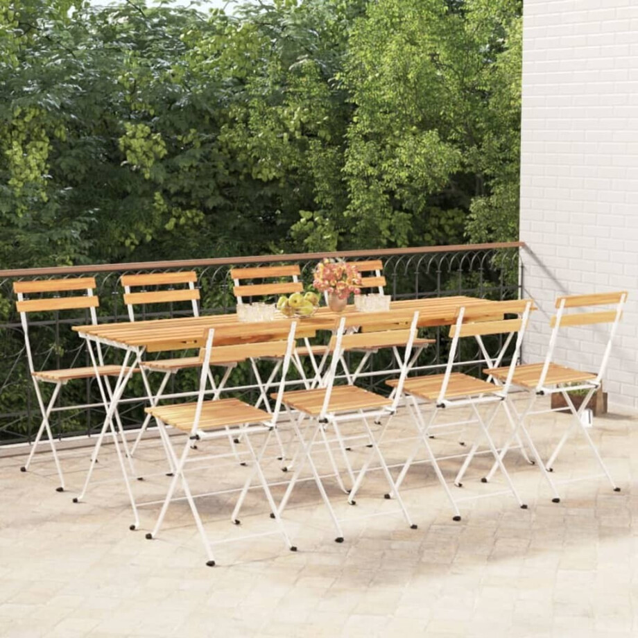 vidaXL Bistrostoelen 8 st inklapbaar massief acaciahout en staal vidaXL Bistrostoelen 8 st inklapbaar massief acaciahout en staal afbeelding 1