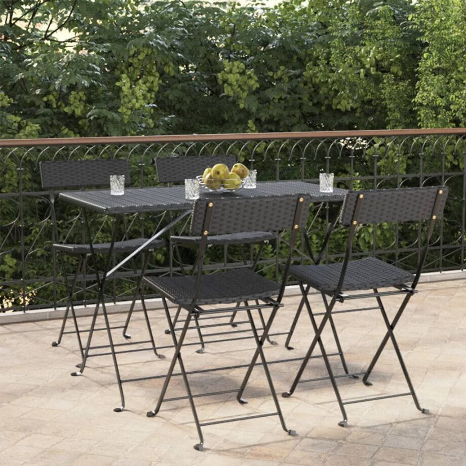 vidaXL Bistrostoelen 4 st inklapbaar poly rattan en staal zwart afbeelding 1