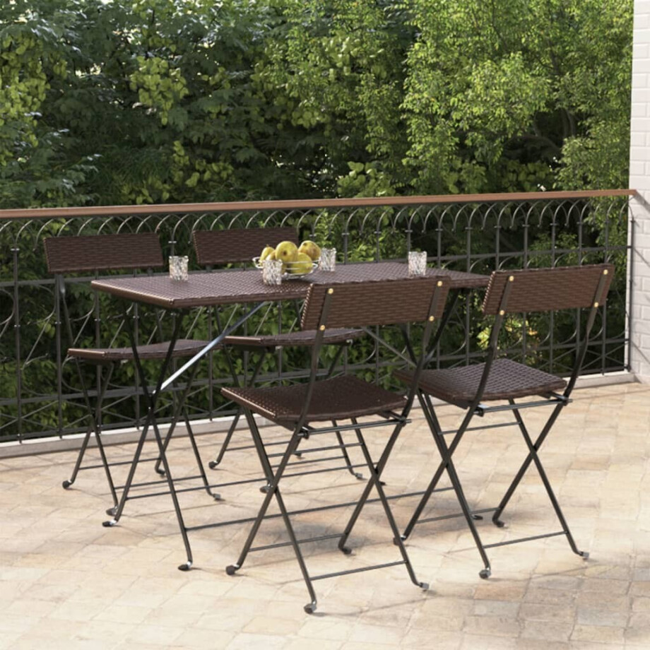 vidaXL Bistrostoelen 4 st inklapbaar poly rattan en staal bruin afbeelding 1