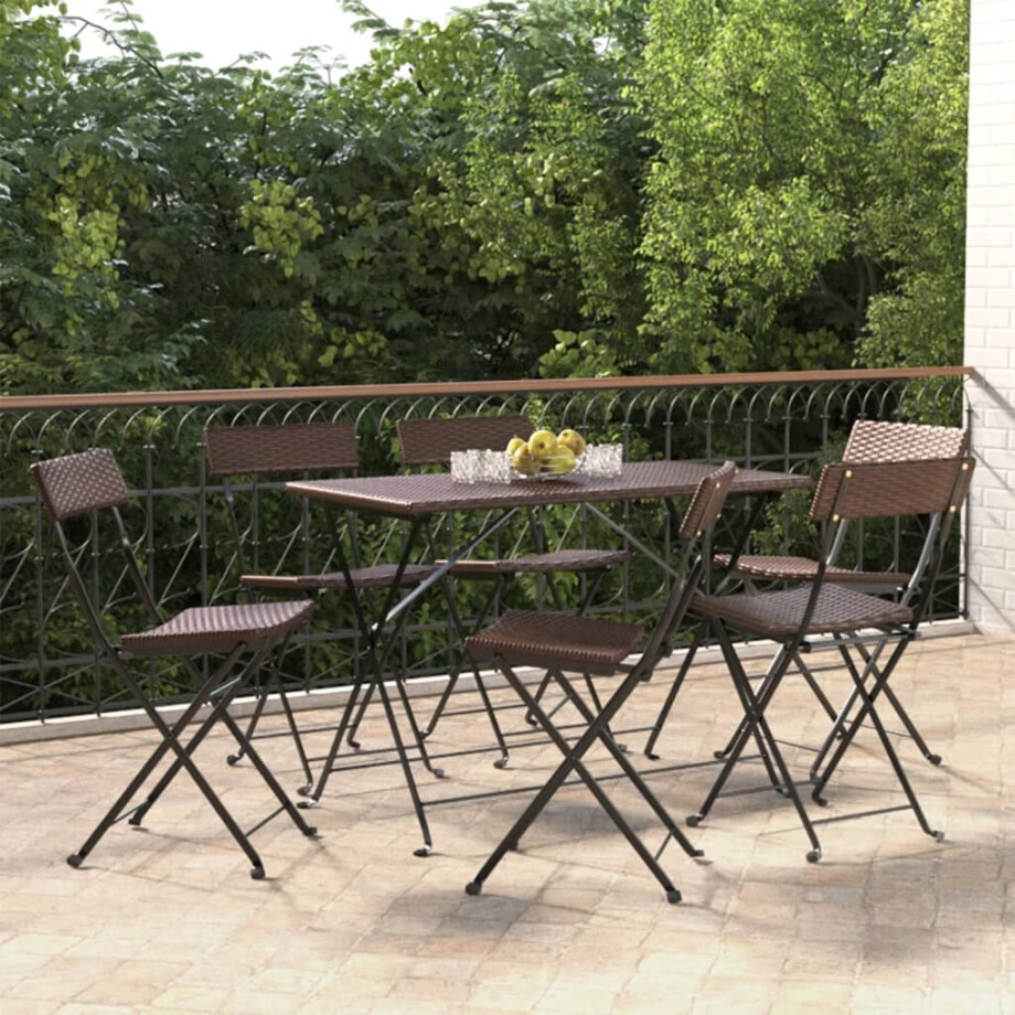 vidaXL Bistrostoelen 6 st inklapbaar poly rattan en staal bruin afbeelding 1