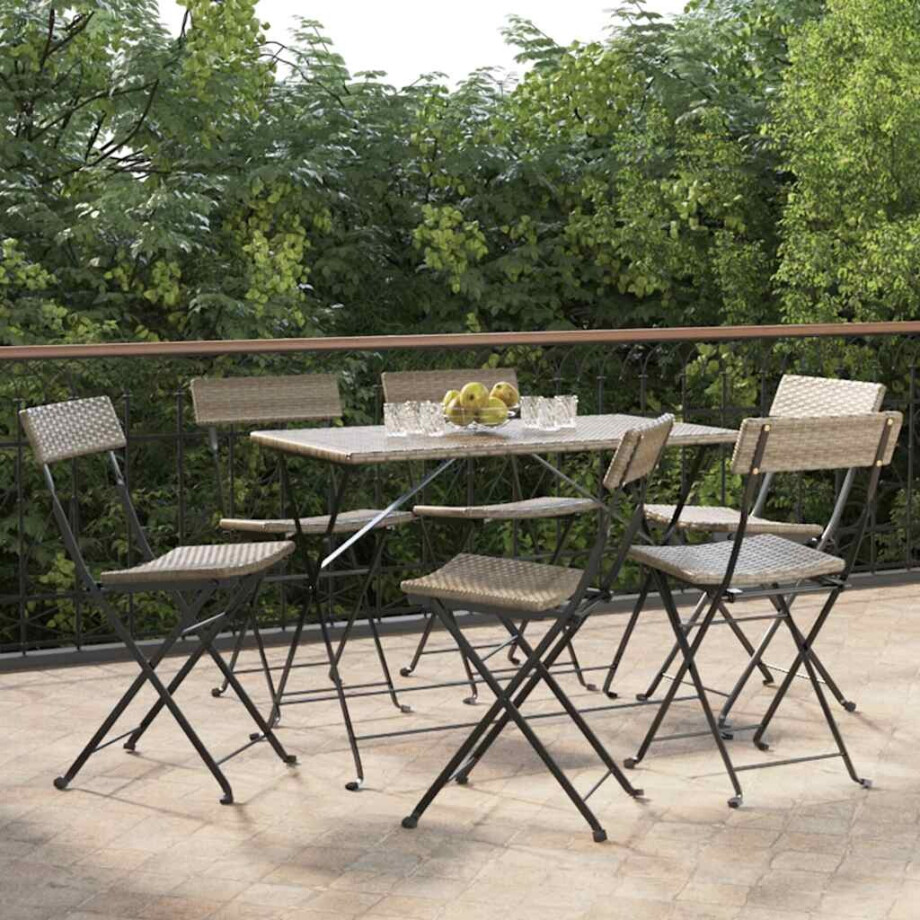 vidaXL Bistrostoelen 6 st inklapbaar poly rattan en staal grijs afbeelding 1