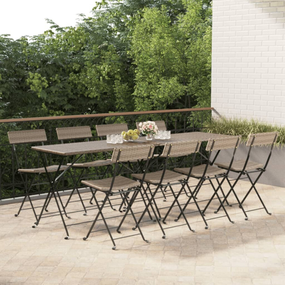 vidaXL Bistrostoelen 8 st inklapbaar poly rattan en staal grijs vidaXL Bistrostoelen 8 st inklapbaar poly rattan en staal grijs afbeelding 1