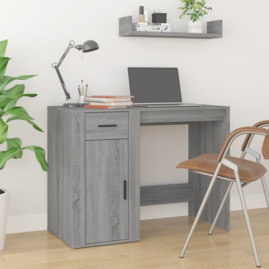 vidaXL Bureau 100x49x75 cm bewerkt hout grijs sonoma eikenkleurig afbeelding 1
