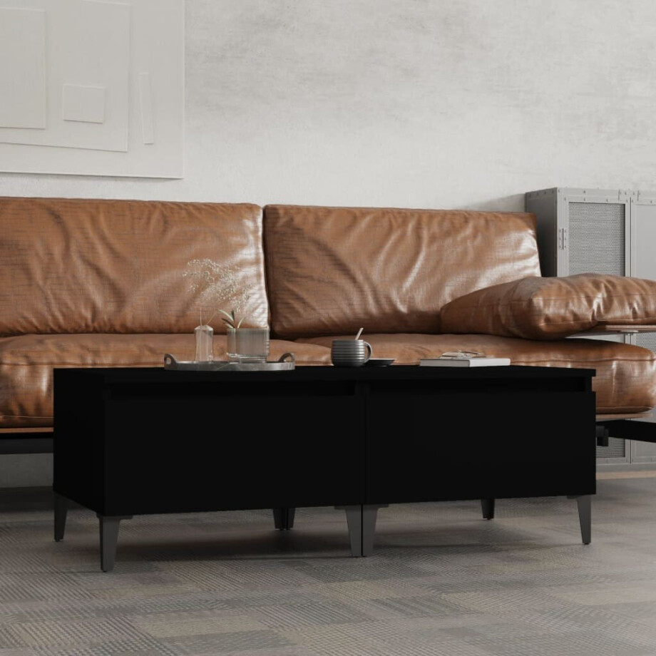 vidaXL Bijzettafels 2 st 50x46x35 cm bewerkt hout zwart vidaXL Bijzettafels 2 st 50x46x35 cm bewerkt hout zwart afbeelding 1