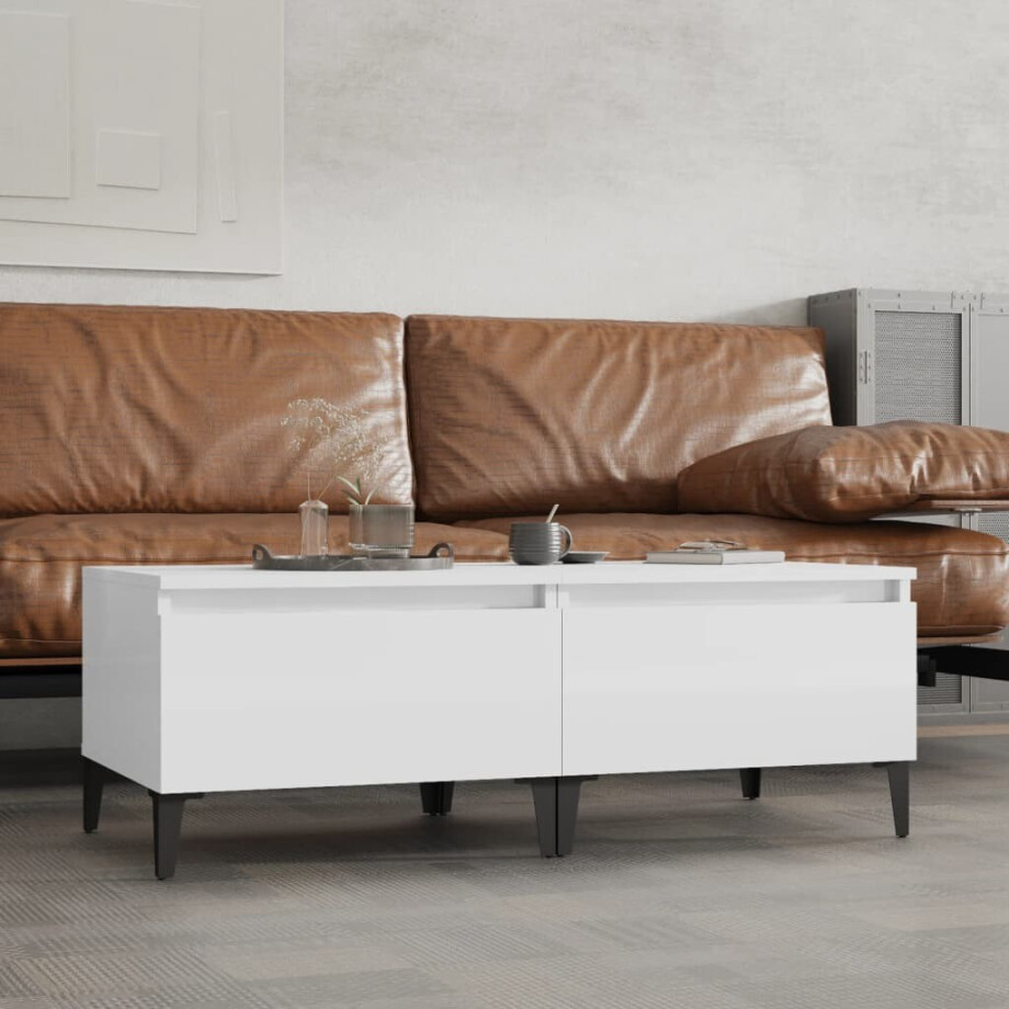 vidaXL Bijzettafels 2 st 50x46x35 cm bewerkt hout hoogglans wit vidaXL Bijzettafels 2 st 50x46x35 cm bewerkt hout hoogglans wit afbeelding 1