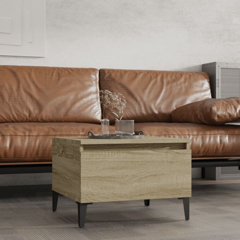 vidaXL Bijzettafel 50x46x35 cm bewerkt hout sonoma eikenkleurig afbeelding 1