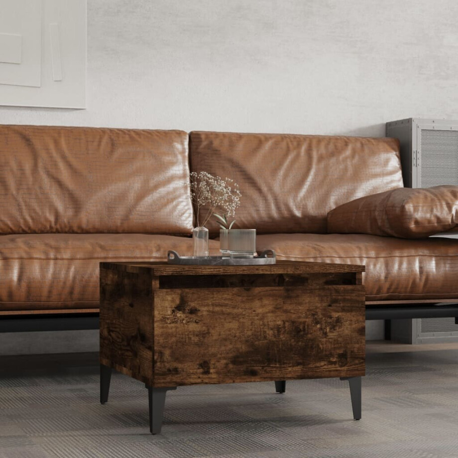 vidaXL Bijzettafel 50x46x35 cm bewerkt hout gerookt eikenkleurig afbeelding 1