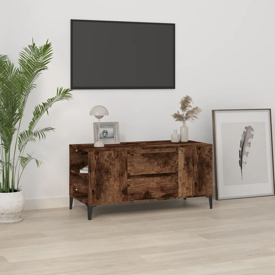 vidaXL Tv-meubel 102x44,5x50 cm bewerkt hout gerookt eikenkleurig afbeelding 1