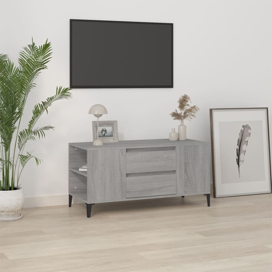vidaXL Tv-meubel 102x44,5x50 cm bewerkt hout grijs sonoma eikenkleurig vidaXL Tv-meubel 102x44,5x50 cm bewerkt hout grijs sonoma eikenkleurig afbeelding 1