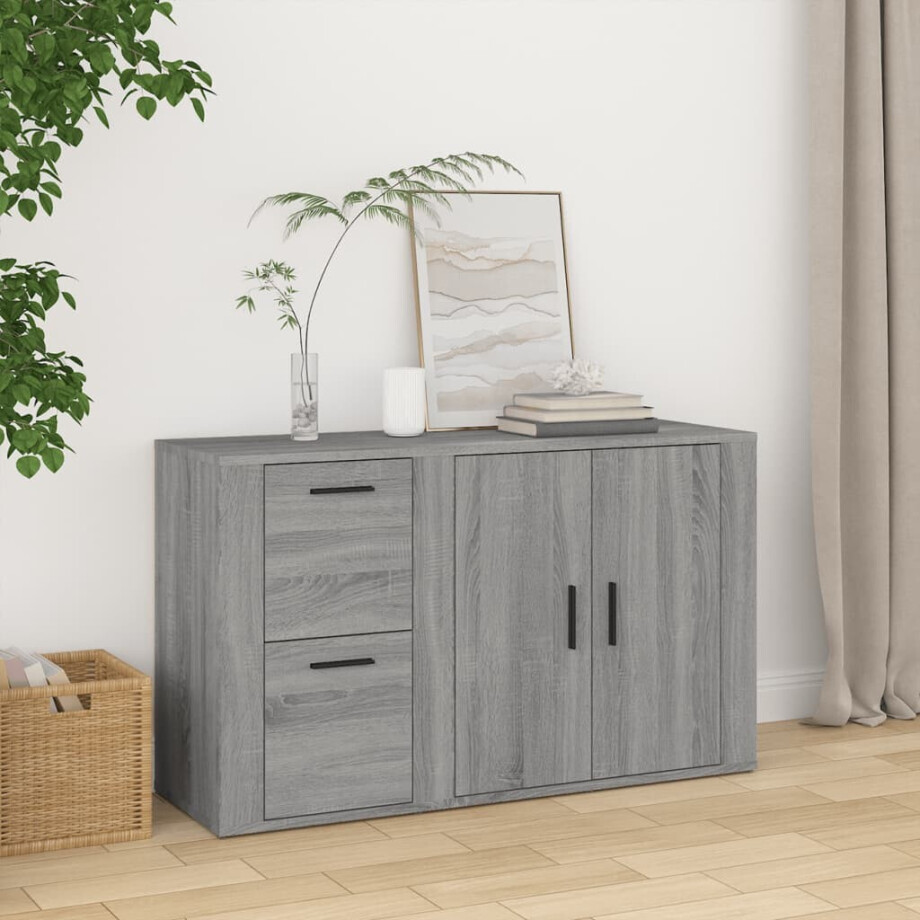 vidaXL Dressoir 100x33x59,5 cm bewerkt hout grijs sonoma eikenkleurig vidaXL Dressoir 100x33x59,5 cm bewerkt hout grijs sonoma eikenkleurig afbeelding 1