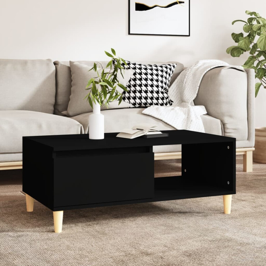 vidaXL Salontafel 90x50x36,5 cm bewerkt hout zwart vidaXL Salontafel 90x50x36,5 cm bewerkt hout zwart afbeelding 1