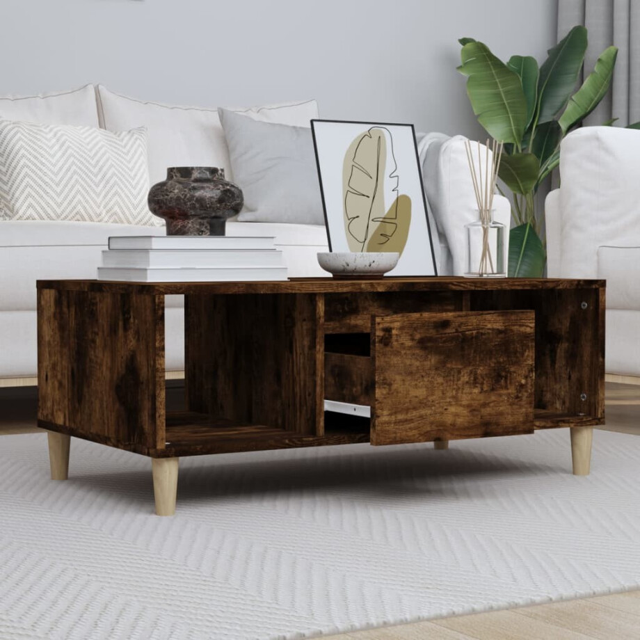 vidaXL Salontafel 90x50x36,5 cm bewerkt hout gerookt eikenkleurig afbeelding 1