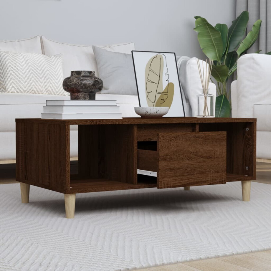 vidaXL Salontafel 90x50x36,5 cm bewerkt hout bruin eikenkleur afbeelding 1