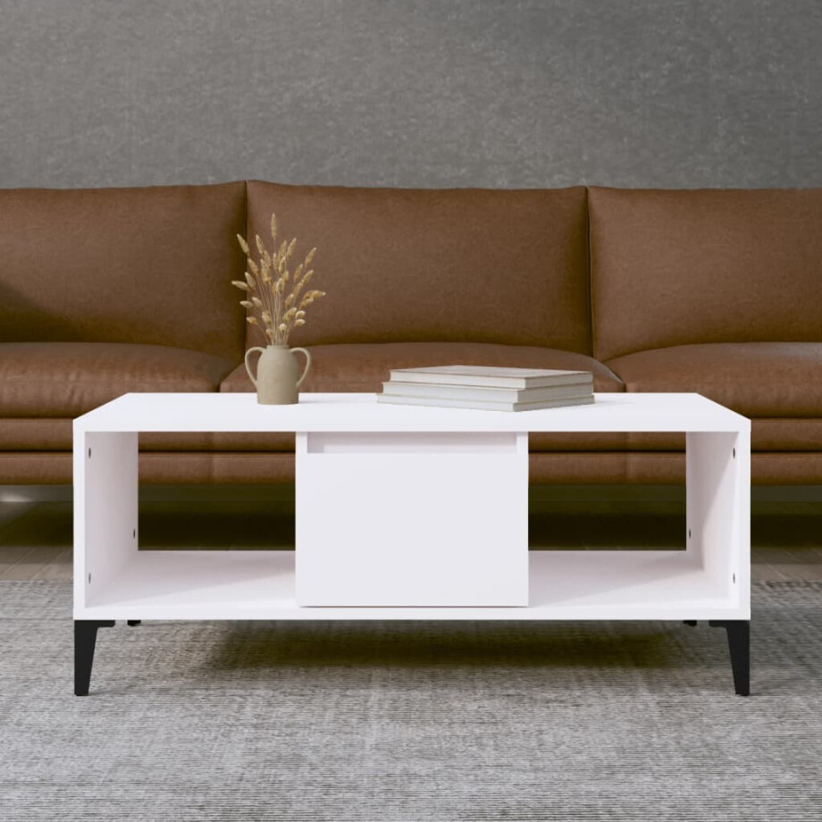 vidaXL Salontafel 90x50x36,5 cm bewerkt hout wit afbeelding 1