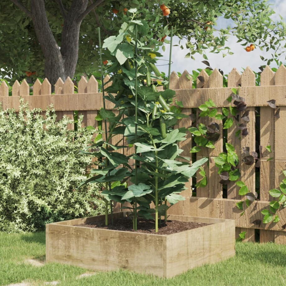 vidaXL Plantensteunen 5 st met 3 ringen 75 cm staal groen afbeelding 