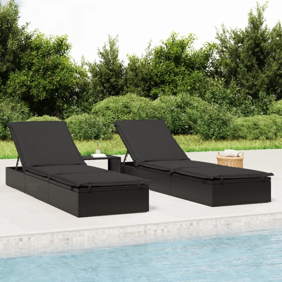 vidaXL Ligbed met tafel 1 st poly rattan zwart afbeelding 1