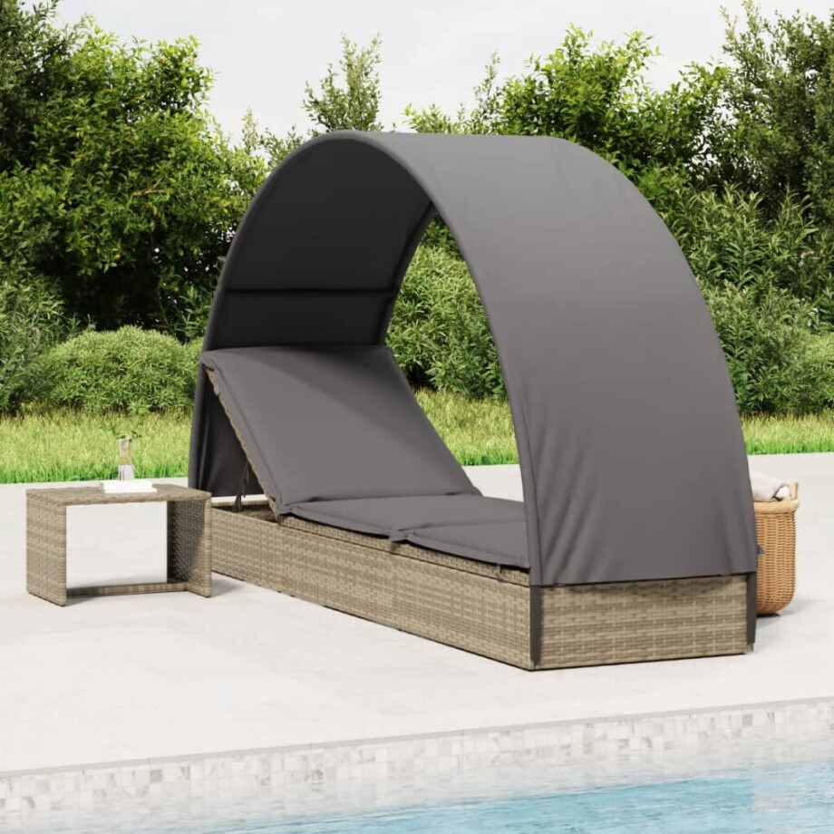vidaXL Ligbed met rond dak 211x57x140 cm poly rattan grijs afbeelding 1