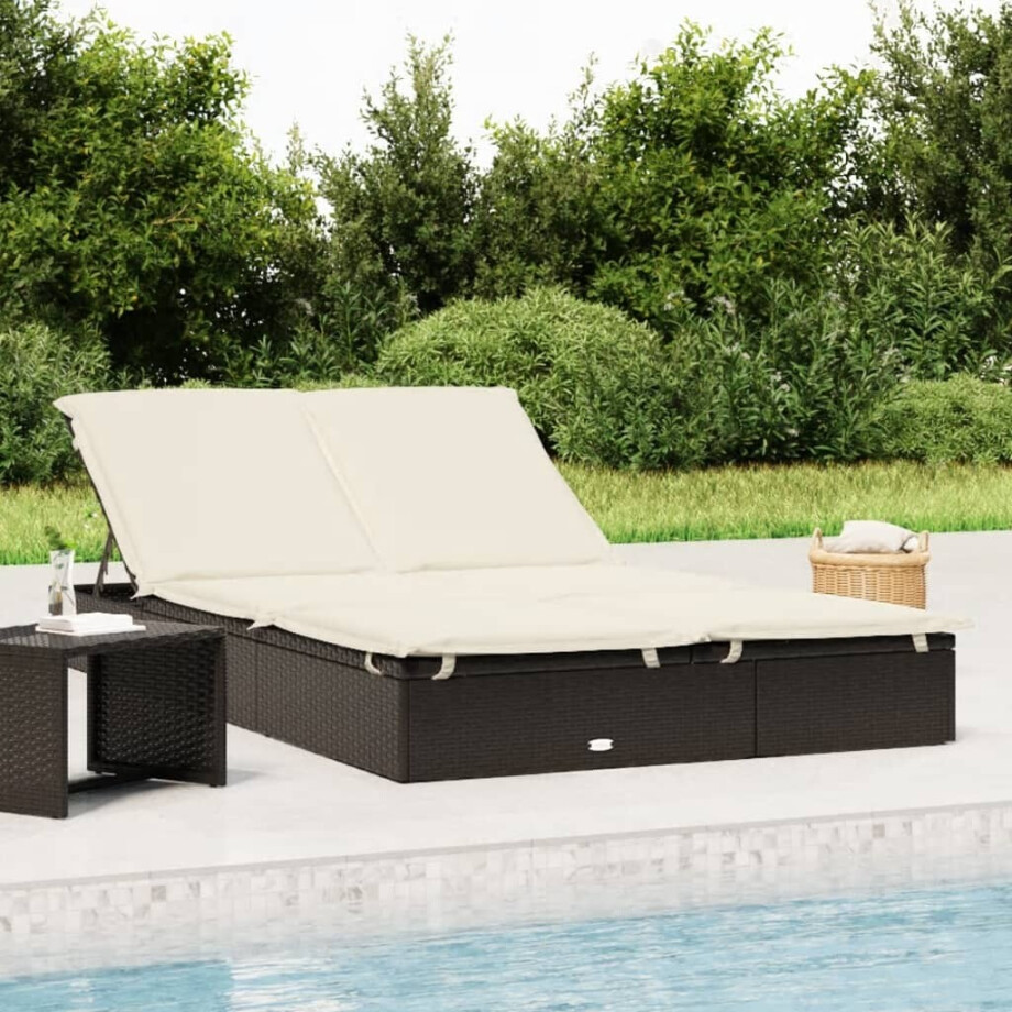vidaXL Ligbed met kussens 2-persoons poly rattan zwart vidaXL Ligbed met kussens 2-persoons poly rattan zwart afbeelding 1
