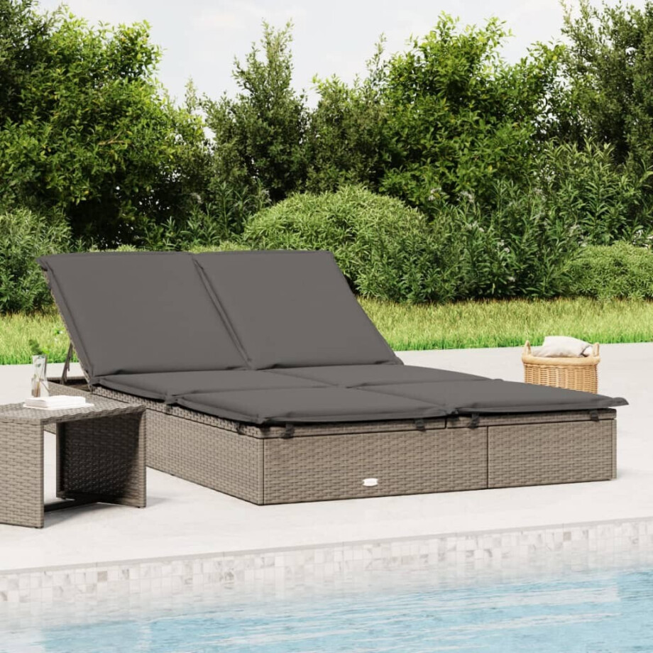 vidaXL Ligbed met kussens 2-persoons poly rattan grijs vidaXL Ligbed met kussens 2-persoons poly rattan grijs afbeelding 1