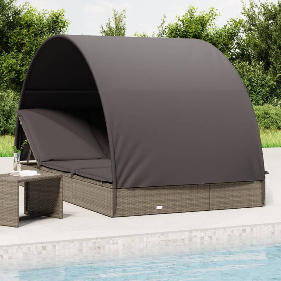 vidaXL Ligbed 2-persoons met rond dak 211x112x140 cm poly rattan grijs vidaXL Ligbed 2-persoons met rond dak 211x112x140 cm poly rattan grijs afbeelding 1